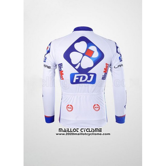 2012 Maillot Ciclismo FDJ Blanc et Azur Manches Longues et Cuissard